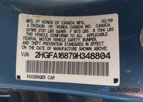 2009 Honda Civic Ex from USA, damaged, VIN 2HGFA16879H348804